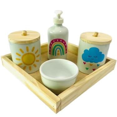 Imagem de Kit Higiene Bebê Porcelana Chuva de Amor c/bandeja quadrada lisa - sem garrafa