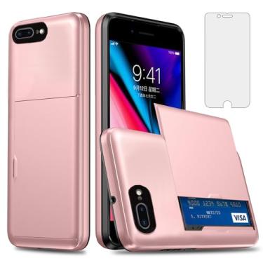 Imagem de Asuwish Capa de celular para iPhone 7plus 8plus 7/8 Plus com protetor de tela de vidro temperado e suporte para cartão de crédito, capa carteira rígida, acessórios para celular i Phone7s 7s + 7+ 8s 8+