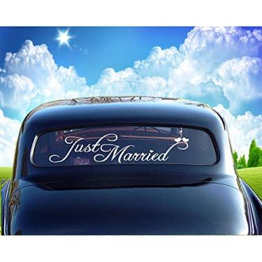 Imagem de Adesivos de janela para carro recém-casados DorAn Just Married 8 'x 23,5 ' Branco