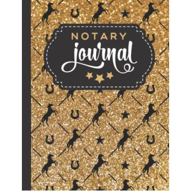 Imagem de Notary Journal: 8.5x11 Large Notarial Logbook/With 200 Numbered Pages - Two Record Logs Per Page / 400 Records/Ledger Book Gift For Signing Agents/Black Horse Pattern on Faux Gold Glitter Look