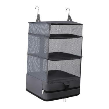 Imagem de YWJLQH Prateleira de Armazenamento Suspensa 3 Prateleiras para Roupas, Bolsa de Armazenamento, Armário Suspenso para Roupas de Apartamento, cinza escuro