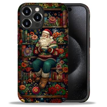Imagem de DAIZAG Capa compatível com iPhone 16 Pro Max, Papai Noel está sentado na estante de livros, plástico macio TPU, capa rígida híbrida + capa de proteção de silicone para iPhone 16 Pro Max