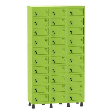Imagem de Armário Porta Objetos de Aço 3 Vãos 30 Portas Fechadura Pandin 1,90 m 