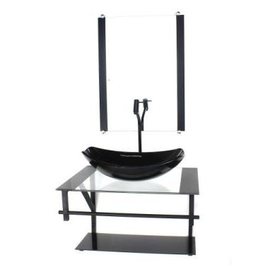 Imagem de Gabinete de vidro para banheiro 60cm ap cuba oval chanfrada  preto - C