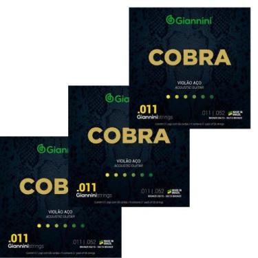 Imagem de Kit 3 encordoamento violão aço giannini geeflk cobra .011 bronze, BRON