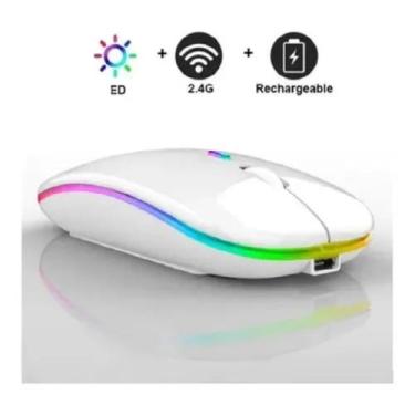 Imagem de Mouse Sem Fio Recarregável Led Rgb Wirelles Usb (Branco) - Weibo
