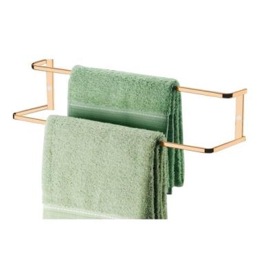 Imagem de Suporte Porta Toalha Toalheiro Duplo 60cm De Parede Banheiro Rose Gold