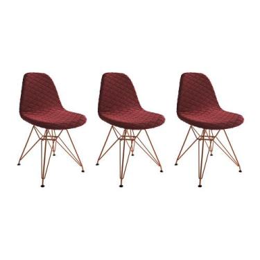 Imagem de Kit 3 Cadeiras Jantar Eames Eiffel Estofadas Vermelho Base Cobre - Up 
