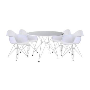 Imagem de Mesa de Jantar Eames Eiffel Redonda Branca 90cm com 4 Poltronas Branca