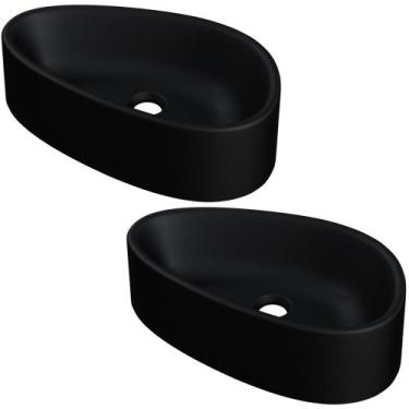Imagem de Kit 02 Cubas de Apoio Gota Para Banheiro Lavabo C01 BG43W Preto Matte 