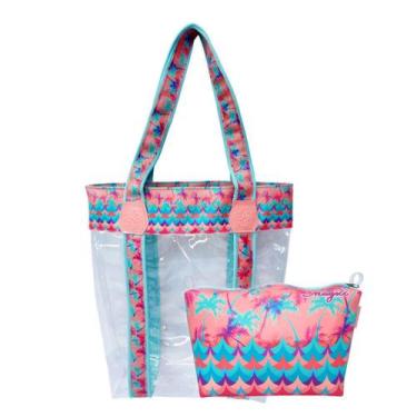 Imagem de Bolsa Feminina e Necessaire Transparente Impermeável Coqueiros Magicc 