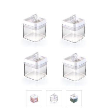 Imagem de 4 Potes Hermético Acrílico Quadrado 1,1 L Empilhavel Trava - Injeplast