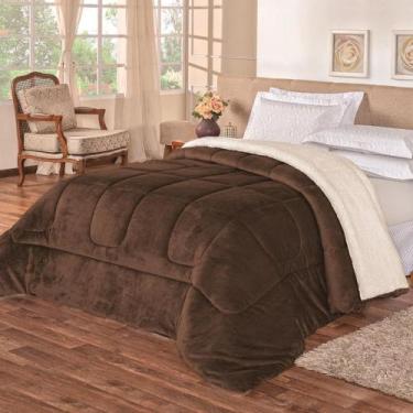 Imagem de Coberdrom Edredom Pele De Carneiro Cama Queen Sherpa - Marrom - JOÃO E