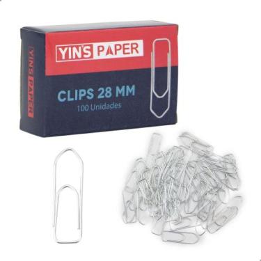 Imagem de Kit 100 Clips Papel Metal 28mm Inox Escola Casa Escritorio Yins YP7115