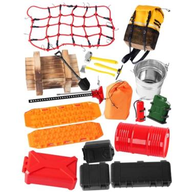 Imagem de Crawler Car Decoration Mini Luggage Net/Simulation Decorative Package,Luggage,Sleeping Bag,Wood Box,Shovel,Fuel Tanks,Recovery Board, Toolbox for 1/10 TRX4 Axial SCX10 Vehicle Parts,Orange