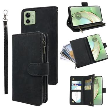 Imagem de Capa tipo carteira compatível com Moto Edge 40 e couro vintage premium com suporte para cartão de crédito para Moto Edge 40 masculino e feminino preto