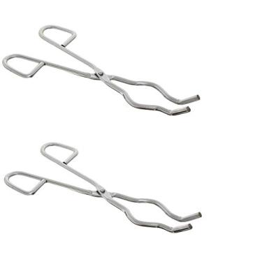Imagem de Conjunto de 2 (duas) pinças para cadinho de 20 cm de aço inoxidável de grau profissional para cadinho SS para fundição de laboratório