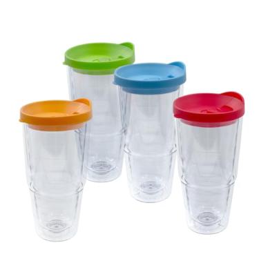 Imagem de Lily's Home Copos de copo isolados com tampas, plástico acrílico transparente de parede dupla. Perfeito para café gelado, bebidas quentes, água - freezer e prateleira superior segura para lava-louças.