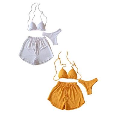 Imagem de Kit 2 Biquíni Com Short Malha Canelada Brilhante Premium - Praia - Bet
