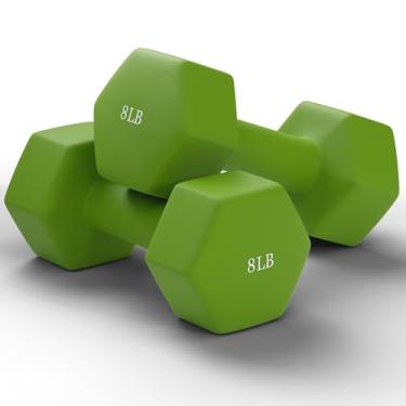 Imagem de Conjunto de 2 halteres revestidos de borracha hexagonal, conjunto de halteres com alça de metal para exercícios e fitness, verde (3,6 kg, par)