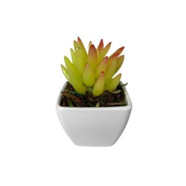 Imagem de Mini Suculenta Artificial Vaso de Plástico Branco - Multshop, Amarelo