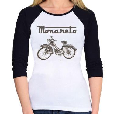 Imagem de Baby Look Raglan Ciclomotor Monareta Manga 3/4 - Foca na Moda, Branco,