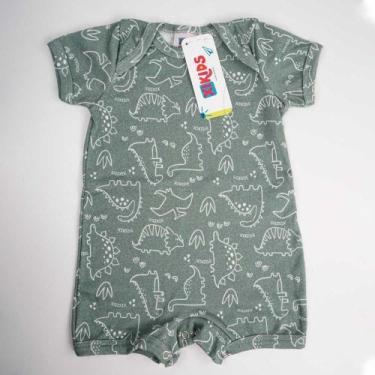 Imagem de Body Bebê Suedine Manga Curta Verde Dinossauro - Xikids, G