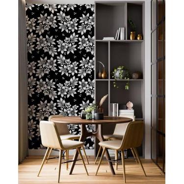 Imagem de Papel De Parede Adesivo Azulejo Flores Preto E Branco 2,80m - PlimShop