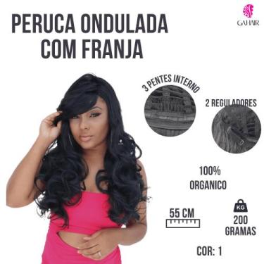 Imagem de Peruca Lace Wig Ondulada Volumosa - Com Franja - Acabamento Natural - 