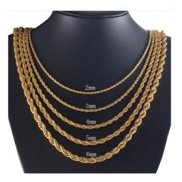 Imagem de Colar Corrente Cordão Baiano Unissex Aço Inox Folheada Ouro - De Castr