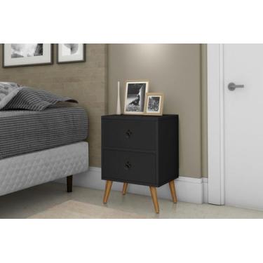 Imagem de Mesa de Cabeceira C/ 2 Gaveta Pés Palito Retrô Ferrara- PRETO - JA MOV