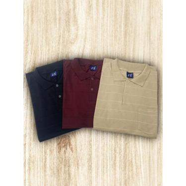 Imagem de KIT Masculino 3 Peças - Camisa Polo Listrada Bege, Vinho e Preto - Pth