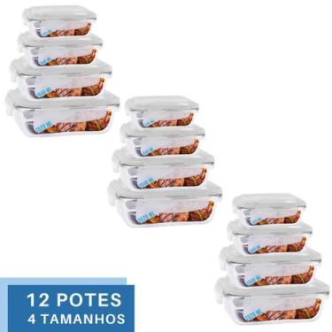 Imagem de Potes Vidro Hermetico 4 Tamanhos Retangular Mantimento 12Un - QUALITY 