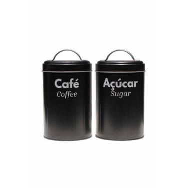 Imagem de Kit 2 Pote Lata Porta Mantimentos Metal Preto Café e Açucar - Shop Ani