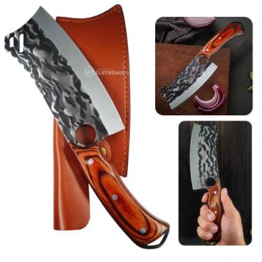 Imagem de Cutelo Forjado Rústico C/ Bainha Cortar Ossos, Carne Presente Churrasc