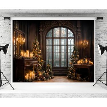 Imagem de Kate Cenário de Natal de 1,8 m x 1,8 m, decoração de vela de janela de árvore de Natal, decoração de fundo de ano novo, faixa de festa de Natal, adereços de estúdio de fotografia para foto e vídeo