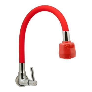 Imagem de Torneira Cozinha Parede Tubo Gourmet Duplo Jato 1/4v - Modelar, Vermel