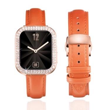 Imagem de BINLUN Pulseira de couro feminina de couro compatível com Apple Watch SE2 SE séries 9/8/7/6/5/40 mm de 45 mm, 44 mm, 41 mm e 40 mm (41 mm, laranja-ouro rosa)