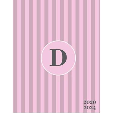 Imagem de 2020-2024: Initial Monogram Letter D Five Year Monthly Planner Organizer with 60 Months Spread View. Classic 5 Year Calendar, Agenda, Journal and Notebook - Pink & Gray Stripe