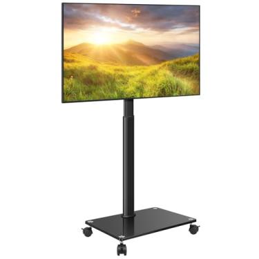 Imagem de KKTONER Suporte de TV móvel com rodinhas para TV de 27 a 65 polegadas de altura Suporte de TV ajustável com rodas para sala de estar quarto VESA máx. 400 x 400 mm Suporta 400 kg
