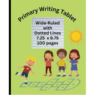 Imagem de Primary Writing Journal For Grades K-2 With Dotted Midline To Help Learn And Practice ABCs. Upper and Lower Case Alphabet Is The First Page, With 100 Pages For Writing Practice