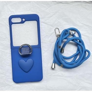 Imagem de Cordão transversal colar alça ombro corrente coração cor sólida capa para samsung galaxy z flip 4 z flip5 zflip6 capa, e, para z flip 3