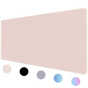 Imagem de Bloss Tapete de mesa bege, antiderrapante, tapete de mesa grande para teclado e mouse, mousepad de mesa com bordas costuradas, teclado para jogadores, escritório (90 x 40 cm)