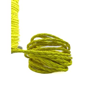 Imagem de Cordão de couro Trançado 4mm - Diversas cores (Amarelo neon)
