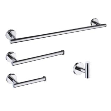 Imagem de Barra de toalha de mão de parede de aço inoxidável escovado, suporte para papel higiênico, ganchos para toalhas, acessórios para cozinha e banheiro, conjunto redondo, cromado, 4 peças