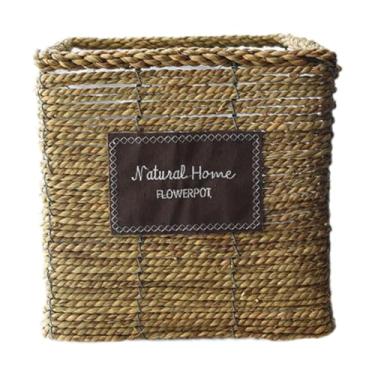 Imagem de Ioensy Cesta de tecelagem de palha para plantar recipiente decorativo criativo vaso de flores cesta de flores para festa garagem hotel corredores pátio, Quadrado