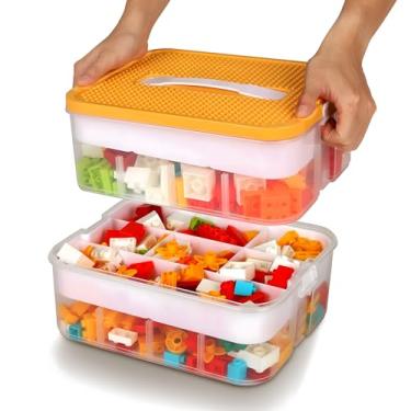 Imagem de Organizador de armazenamento de brinquedos infantis para Lego Caixa de contêiner transparente com tampas de placa de base, 2 camadas, caixa de organização empilhável para sala de jogos, gavetas