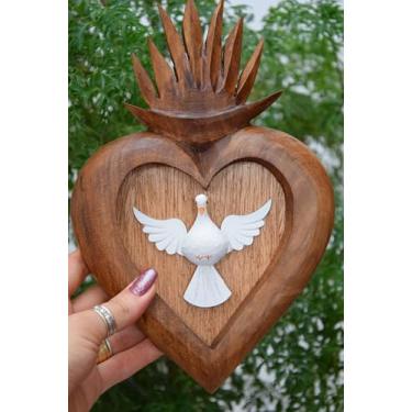 Imagem de Divino Espírito Santo de Parede em madeira 25 x 17 cm, Decoração para Casa e Escritório - Placa de Madeira Religiosa