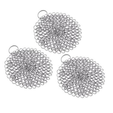 Imagem de Lord of Battles Esfregador de cota de corrente de aço inoxidável 12 x 12 cm (pacote com 3) | Limpador medieval de ferro fundido para panelas pré-temperadas de ferro fundido, grelhadores,