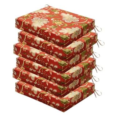 Imagem de HOMELYSIAN Conjunto de 6 almofadas de cadeira de jardim resistentes à água, 45 x 40 x 7 cm, almofadas de alta sustentação para móveis de pátio com laços antiderrapantes (florais)